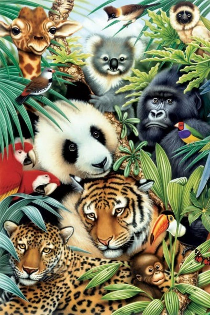 Diamond Painting Dieren van de jungle met Ronde steentjes 100x70cm - Beste Kwaliteit