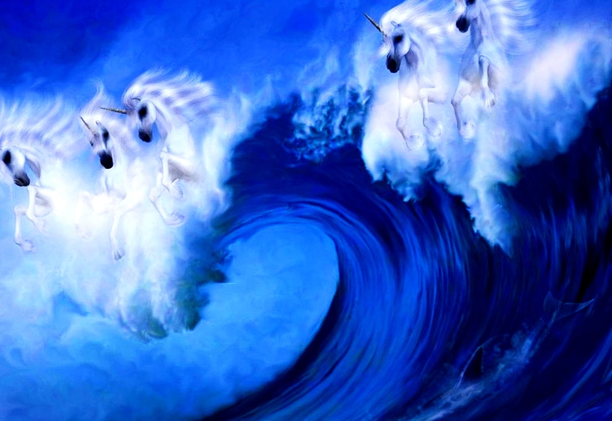 Golven met eenhoorns diamond painting ontwerp
