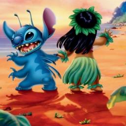 Diamond Painting Lilo en Stitch achter je met Ronde steentjes 100x100 - Beste Kwaliteit