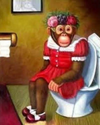 Thumbnail for Diamond Painting vrouwlijke Aap op toilet met Ronde steentjes 100x80cm - Beste Kwaliteit