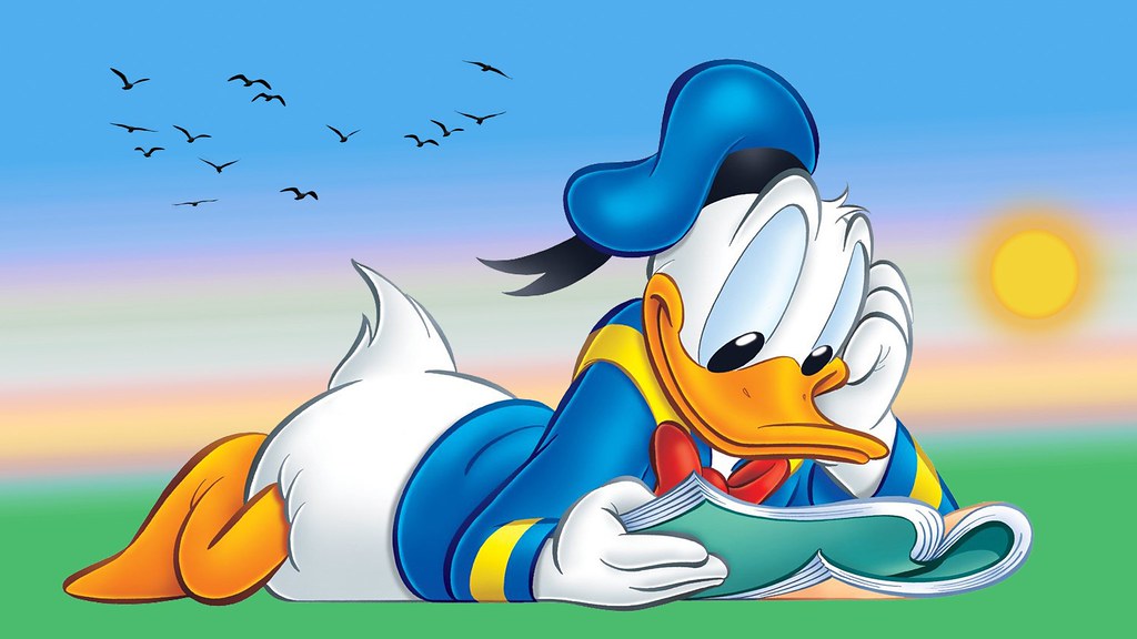 Diamond Painting Donald duck lezend met Ronde steentjes 100x55cm - Beste Kwaliteit