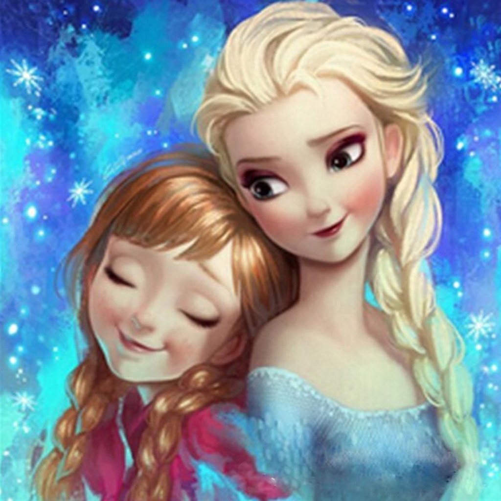 Diamond Painting frozen anna en elsa knuffelen met Ronde steentjes 100x100 - Beste Kwaliteit