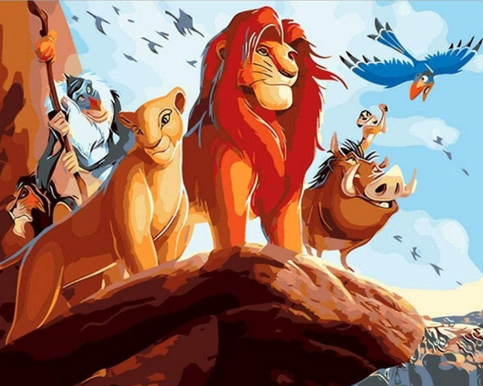 Diamond Painting Lion King iedereen op de rots met Ronde steentjes 100x80cm - Beste Kwaliteit