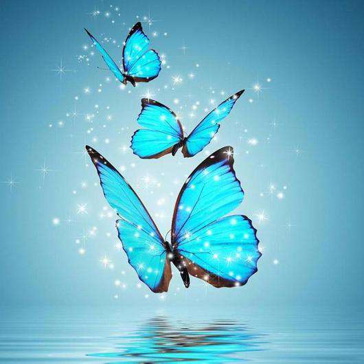Drie blauwe vlinders diamond painting ontwerp