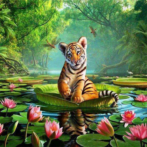 Welpje op het water diamond painting ontwerp