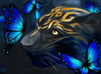 Thumbnail for Diamond Painting Panter met blauwe vlinder met Ronde steentjes 80x100cm - Beste Kwaliteit