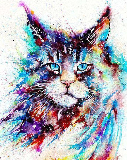 Diamond Painting Gekleurde kat met Ronde steentjes 100x80cm - Beste Kwaliteit