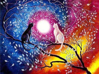 Thumbnail for Diamond Painting Twee katten bij maan met Ronde steentjes 80x100cm - Beste Kwaliteit