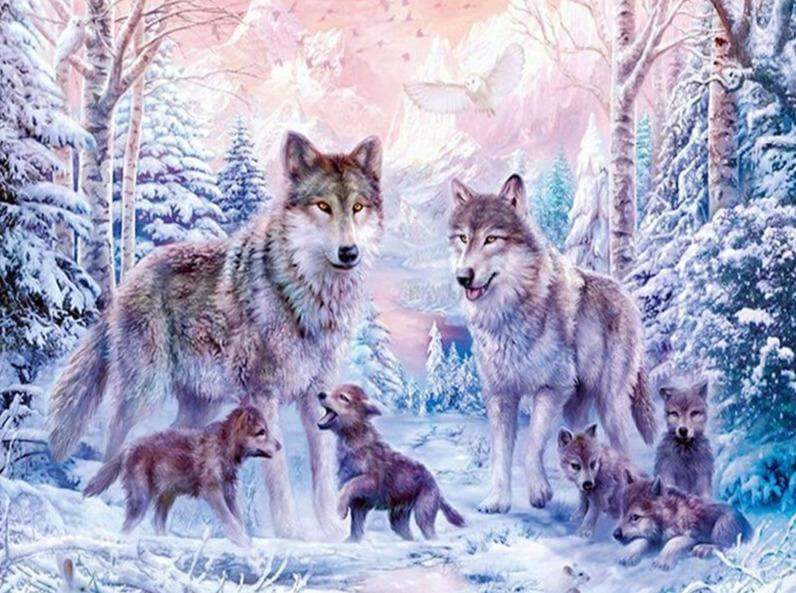 Wolven familie diamond painting ontwerp
