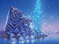 Thumbnail for Diamond Painting Witte tijger met kleintje met Ronde steentjes 80x100cm - Beste Kwaliteit
