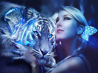 Thumbnail for Diamond Painting Tijger met vrouw met Ronde steentjes 80x100cm - Beste Kwaliteit