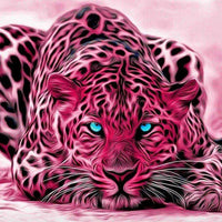 Thumbnail for Diamond Painting Roze tijger met blauwe ogen met Ronde steentjes 100x100 - Beste Kwaliteit