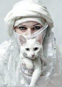 Thumbnail for Diamond Painting Arabische Vrouw met kat met Ronde steentjes 70x100cm - Beste Kwaliteit