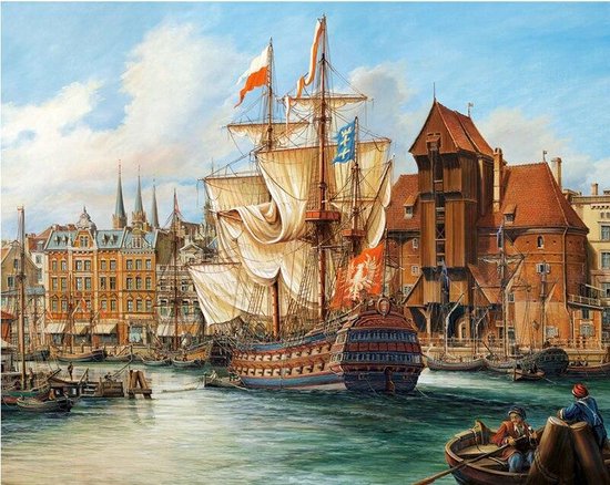 Diamond Painting Zeilschip in de haven met Ronde steentjes 100x80cm - Beste Kwaliteit