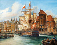 Thumbnail for Diamond Painting Zeilschip in de haven met Ronde steentjes 100x80cm - Beste Kwaliteit