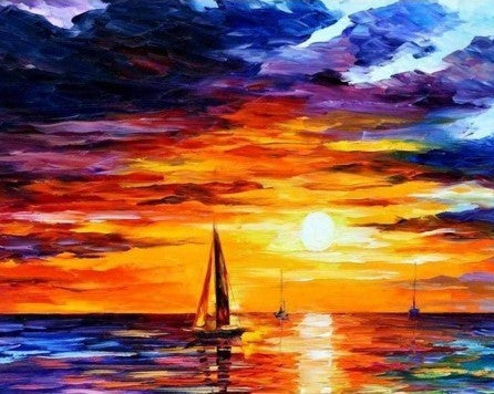 Diamond Painting Zeilschip bij zonsondergang met Ronde steentjes 100x80cm - Beste Kwaliteit