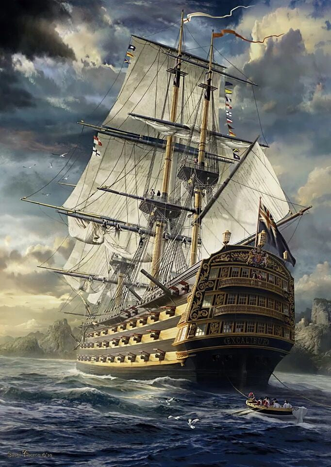 Diamond Painting Zeilschip varend met Ronde steentjes 70x100cm - Beste Kwaliteit