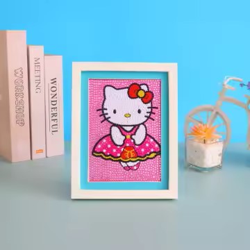 Diamond Painting Hello kitty met jurk met Ronde steentjes 16x16cm
