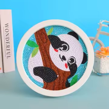 Diamond Painting Panda speelt kiekeboe met Ronde steentjes 16x16cm