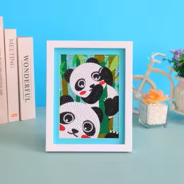 Diamond Painting Twee panda's in de boom met Ronde steentjes 16x16cm