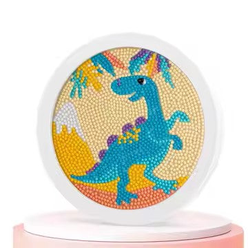 Diamond Painting Dino bij een boom met Ronde steentjes 16x16cm