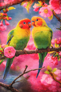 Thumbnail for Diamond Painting Diamond Painting – Liefdesvogels in Bloesem – Morgen in Huis met Ronde steentjes 100x70cm - Groot & Meest indrukwekkend 🔥