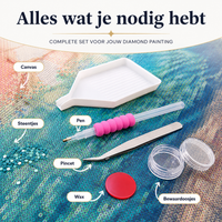 Thumbnail for Compleet diamond painting pakket met canvas, steentjes in zakjes, standaard pen, wax, schudbakje en pincet