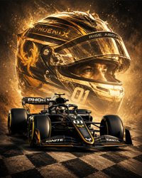 Thumbnail for Gouden Racehelm Formule Auto diamond painting ontwerp