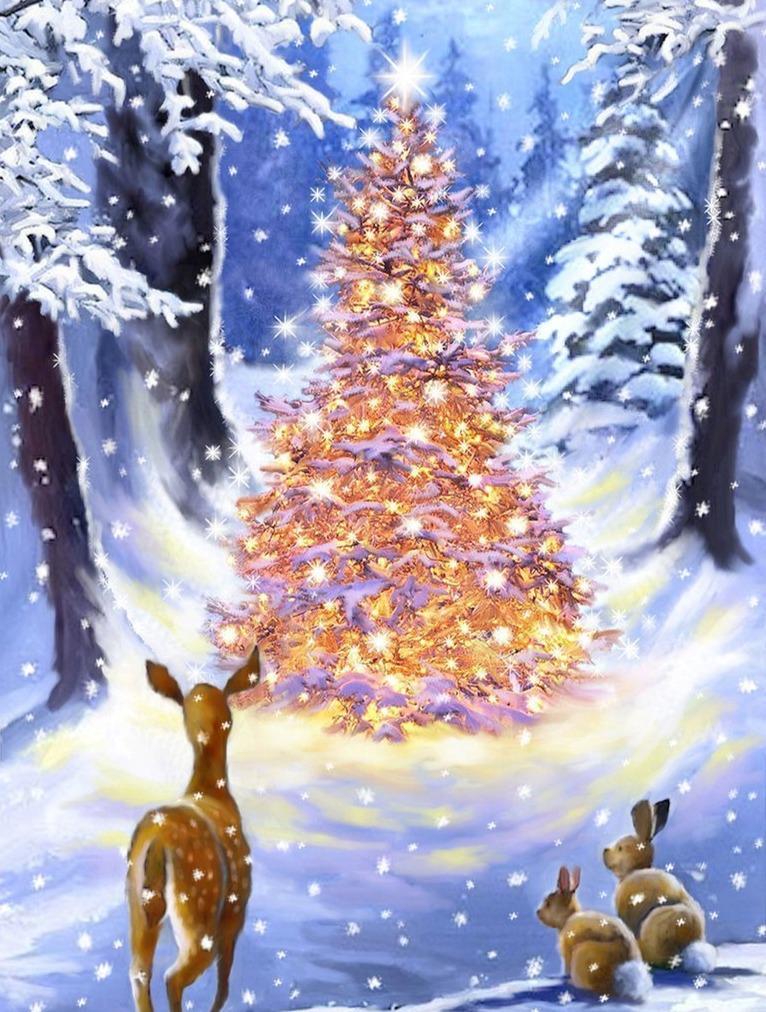 Boom met Lichtjes in het Bos diamond painting ontwerp
