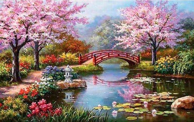 Park Meertje Met Rode Brug diamond painting ontwerp