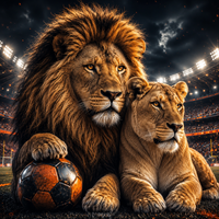 Thumbnail for Oranje Leeuw en Leeuwin in Stadion diamond painting ontwerp