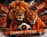 Thumbnail for Oranje Leeuwen Samen Sterk diamond painting ontwerp