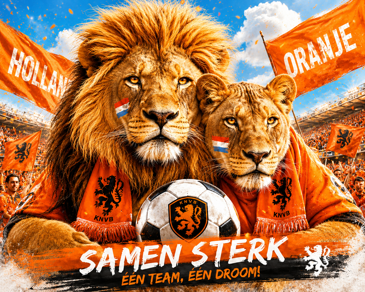 Oranje Leeuwen Samen Sterk Overdag diamond painting ontwerp