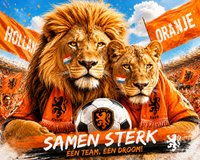 Thumbnail for Oranje Leeuwen Samen Sterk Overdag diamond painting ontwerp