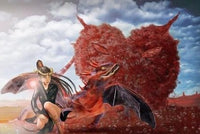 Thumbnail for Meisje met draak en duivels hart diamond painting ontwerp