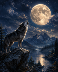 Thumbnail for Wolf in de nacht met maan diamond painting ontwerp