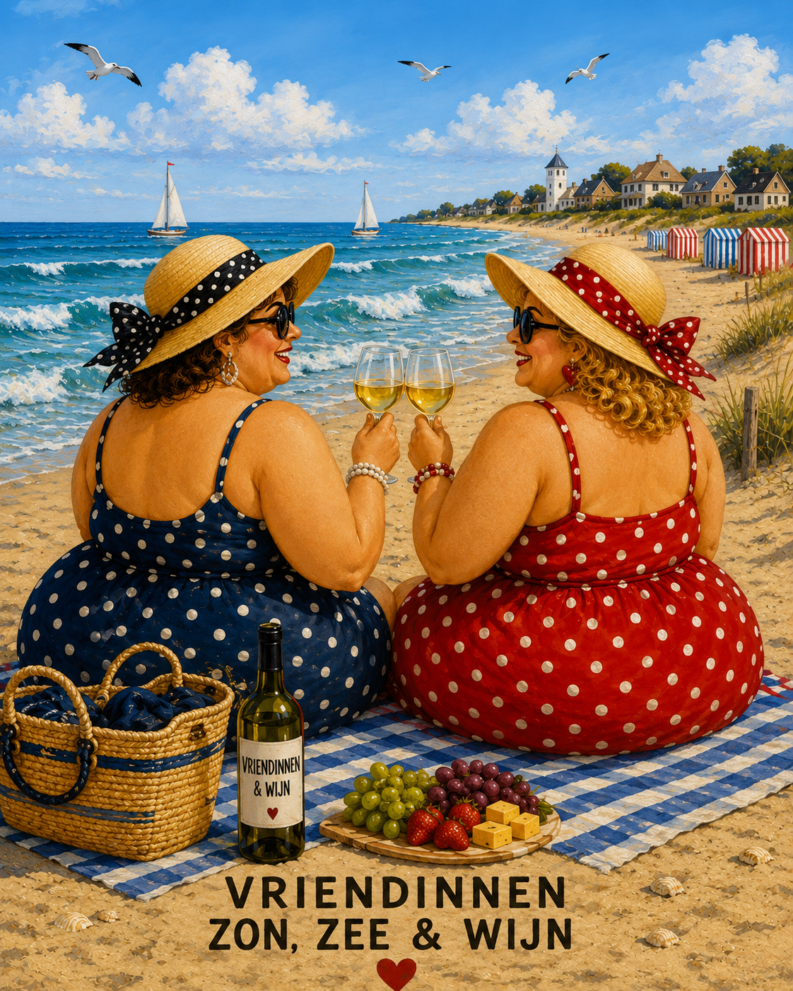 Dikke Dames vriendinnen aan zee diamond painting ontwerp