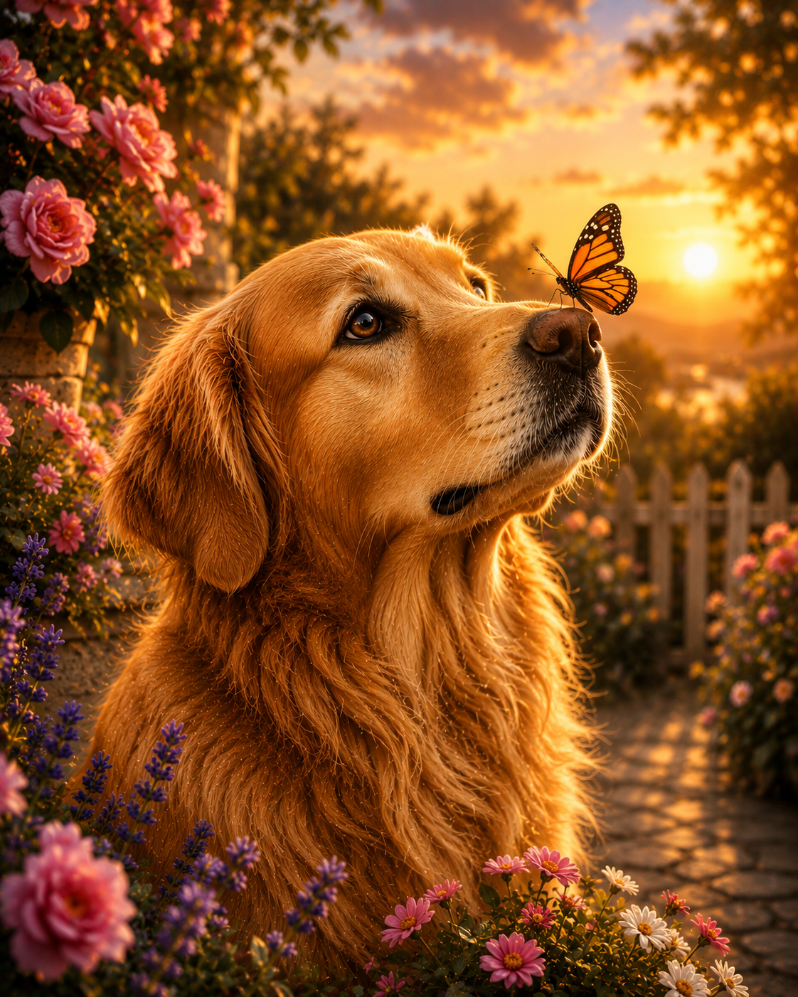 Hond met vlinder trouwe blik diamond painting ontwerp