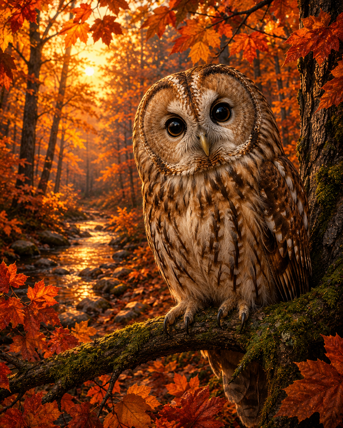Uil in Herfstbos diamond painting ontwerp