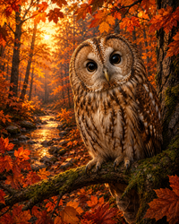 Thumbnail for Uil in Herfstbos diamond painting ontwerp