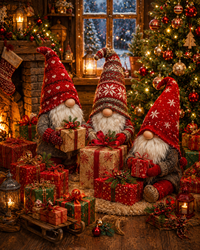 Thumbnail for Kerstgnomen met Cadeaus diamond painting ontwerp