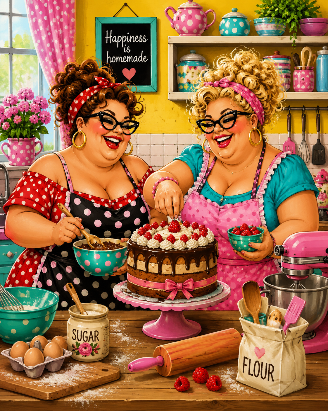 Dikke Dames bakken taart diamond painting ontwerp