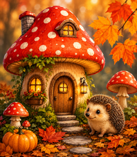 Thumbnail for Magisch huisje met egeltje diamond painting ontwerp