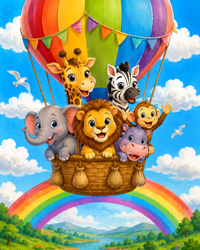 Thumbnail for Safari-dieren in luchtballon diamond painting ontwerp