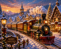 Thumbnail for Kersttrein door een besneeuwd dorp diamond painting ontwerp