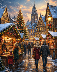 Thumbnail for Knusse Kerstmarkt in Besneeuwd Dorp diamond painting ontwerp