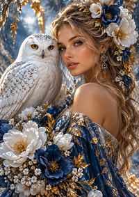 Thumbnail for Elegante vrouw met witte uil diamond painting ontwerp