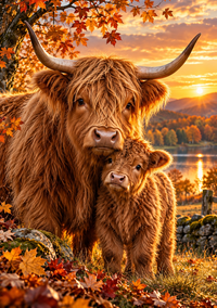 Thumbnail for Schotse Hooglander met Kalf diamond painting ontwerp