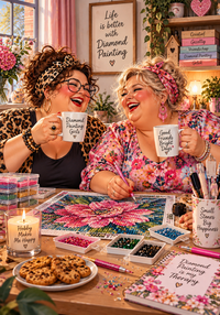 Thumbnail for Dikke Dames aan de hobbytafel diamond painting ontwerp