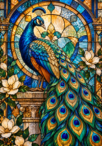 Thumbnail for Pauw in glas-in-loodstijl diamond painting ontwerp